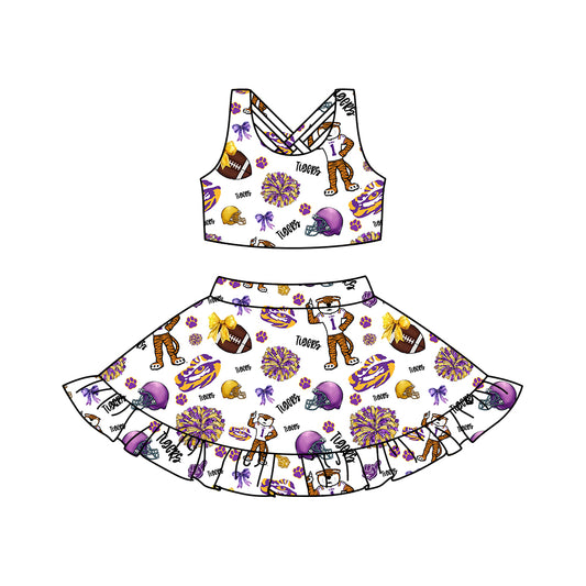 (Custom Design Preorder MOQ 5) Team's Louisiana Tigers Print Girls Summer Skirts Clothes Set