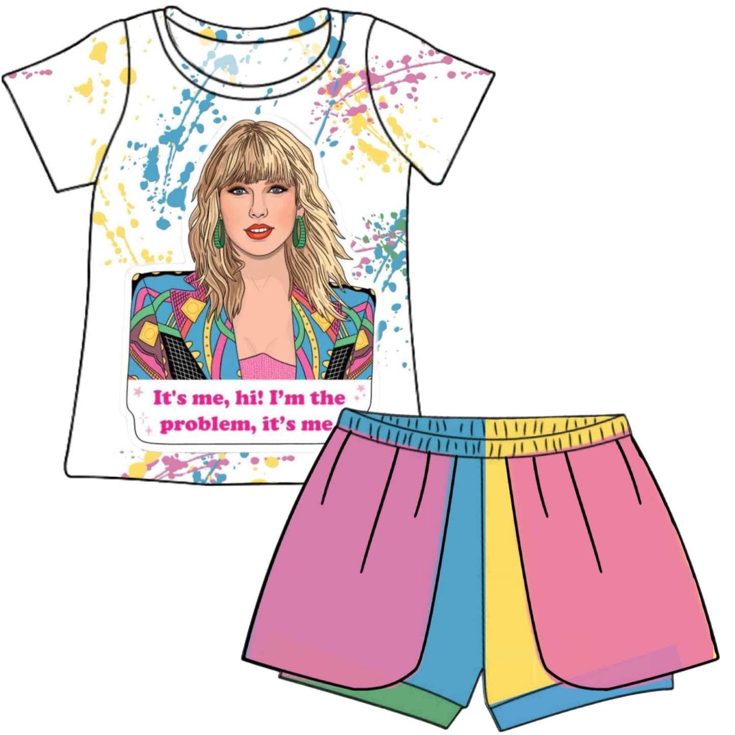 (Custom Design Preorder MOQ 5) Singer Swiftie Print Girls Summer Clothes Set