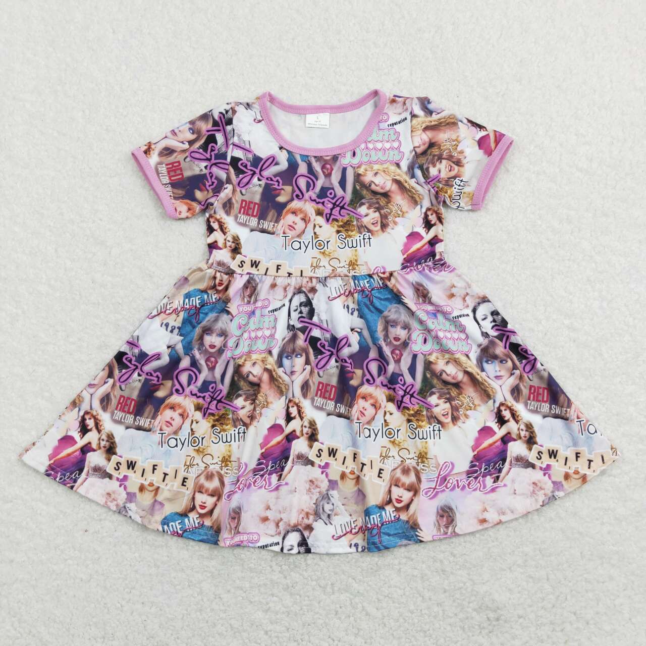 GSD0707 Singer Purple Print Girls Knee Length Summer Dress