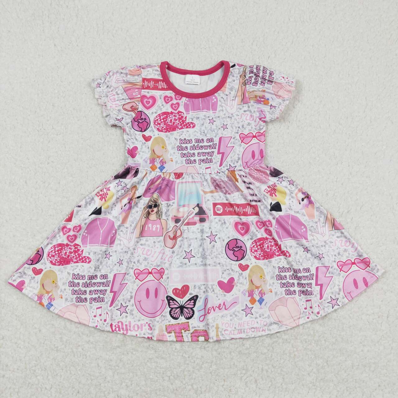 GSD0918 Pink Singer Swifite Print Girls Knee Length Summer Dress