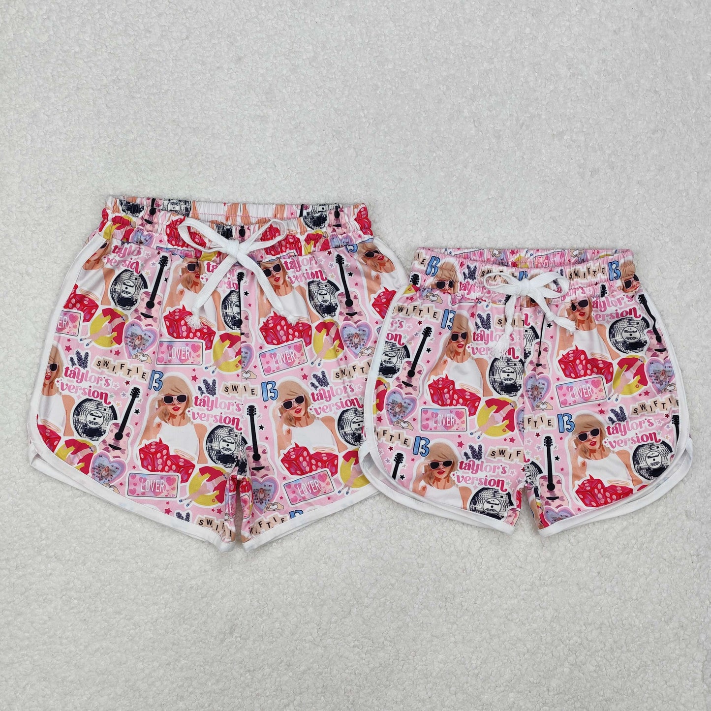 Singer Swiftie Pink Print Mom and Me Summer Bottom Shorts