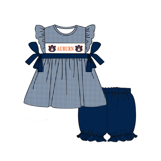 (Custom Design Preorder MOQ 5)  Team's AUBURN Print Girls Summer Clothes Set