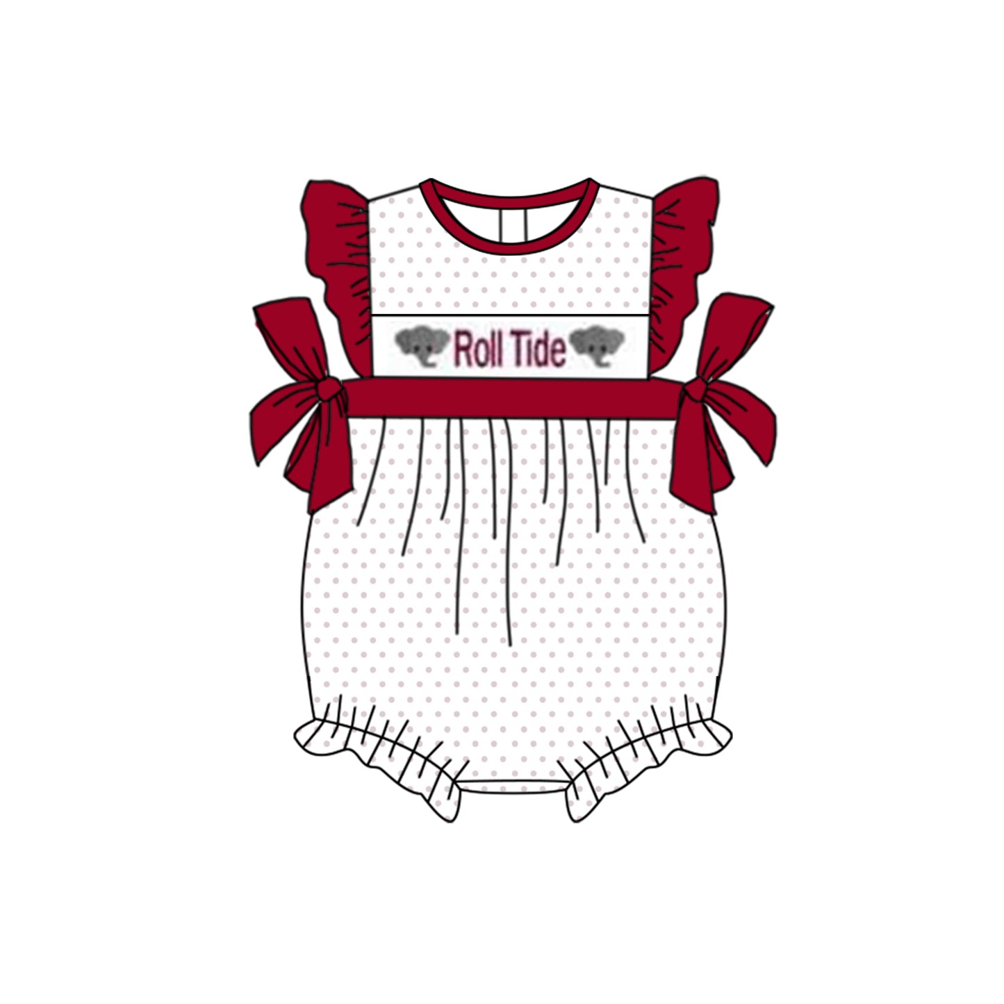 (Custom Design Preorder MOQ 5)  Team's A ROLL TIDE Print Baby Girls Summer Romper