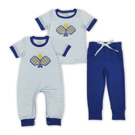 Tennis Embroidery Stripes Boys Matching Clothes Brothers Wear