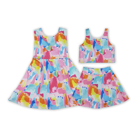 Tie-dye Print Girls Summer Yoga Clothes Sisters Wear