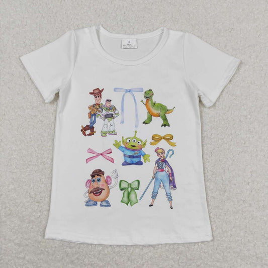GT0571  Cartoon Toys Bows Print Girls Summer Tee Shirts Top