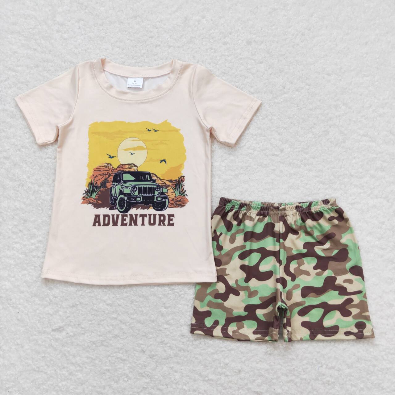 BSSO0314 Adventure Jeep Top Camo Shorts Boys Summer Clothes Set