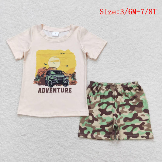 BSSO0314 Adventure Jeep Top Camo Shorts Boys Summer Clothes Set