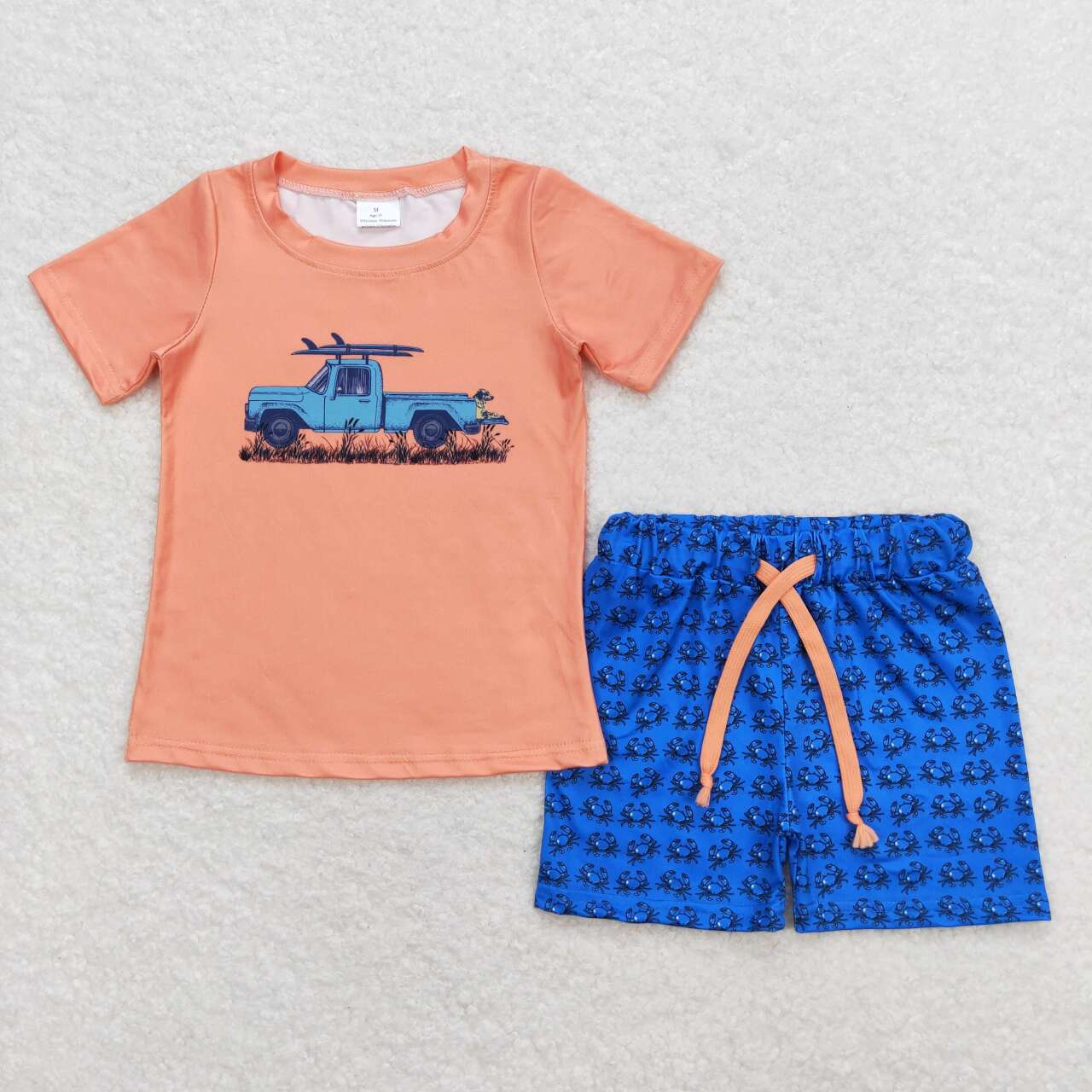 BSSO0706  Truck Dog Top Crab Shorts Boys Summer Clothes Set