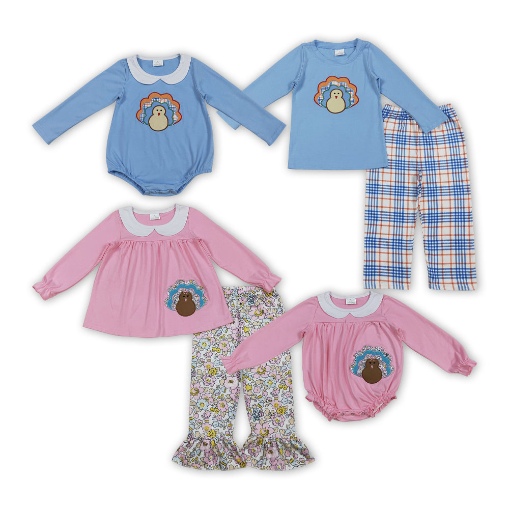 Turkey Embroidery Sibling Thanksgiving Matching Clothes