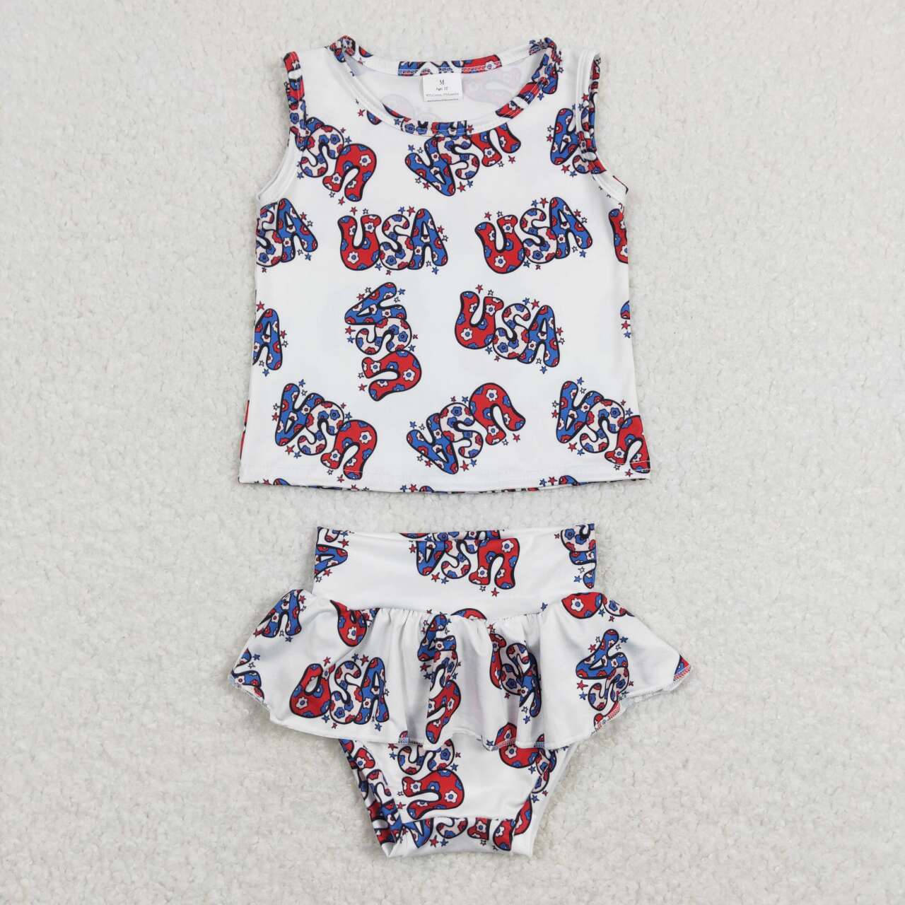 GBO0225 USA Flowers Print Baby Girls 4th of July Bummie Set