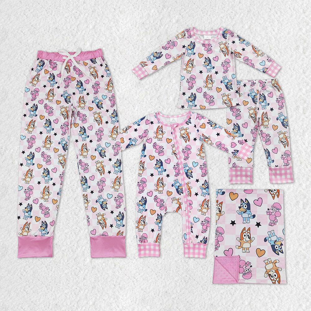 Cartoon Dog Pink Heart Print Family Valentine's Day Matching Clothes