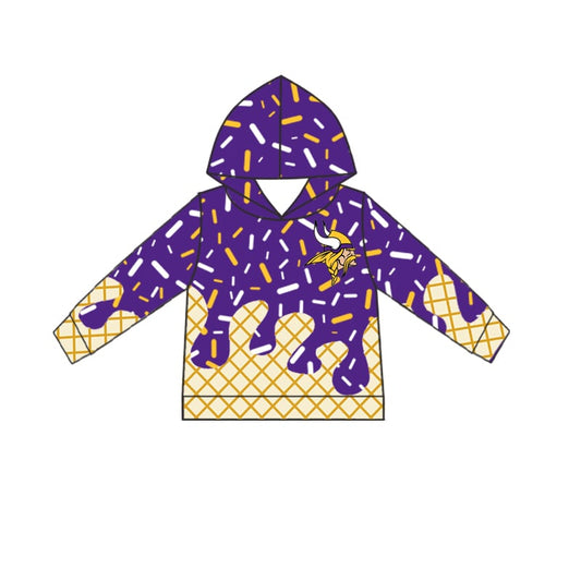 (Custom Design Preorder MOQ 5 Each Design) Team's Vikings Purple Sprinkles Print Hoodie Top Mom and Me Matching Clothes