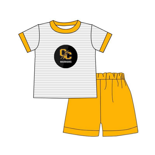 (Custom Design Preorder MOQ 5) Team's WARRIORS Stripes Top Yellow Shorts Boys Summer Clothes Set