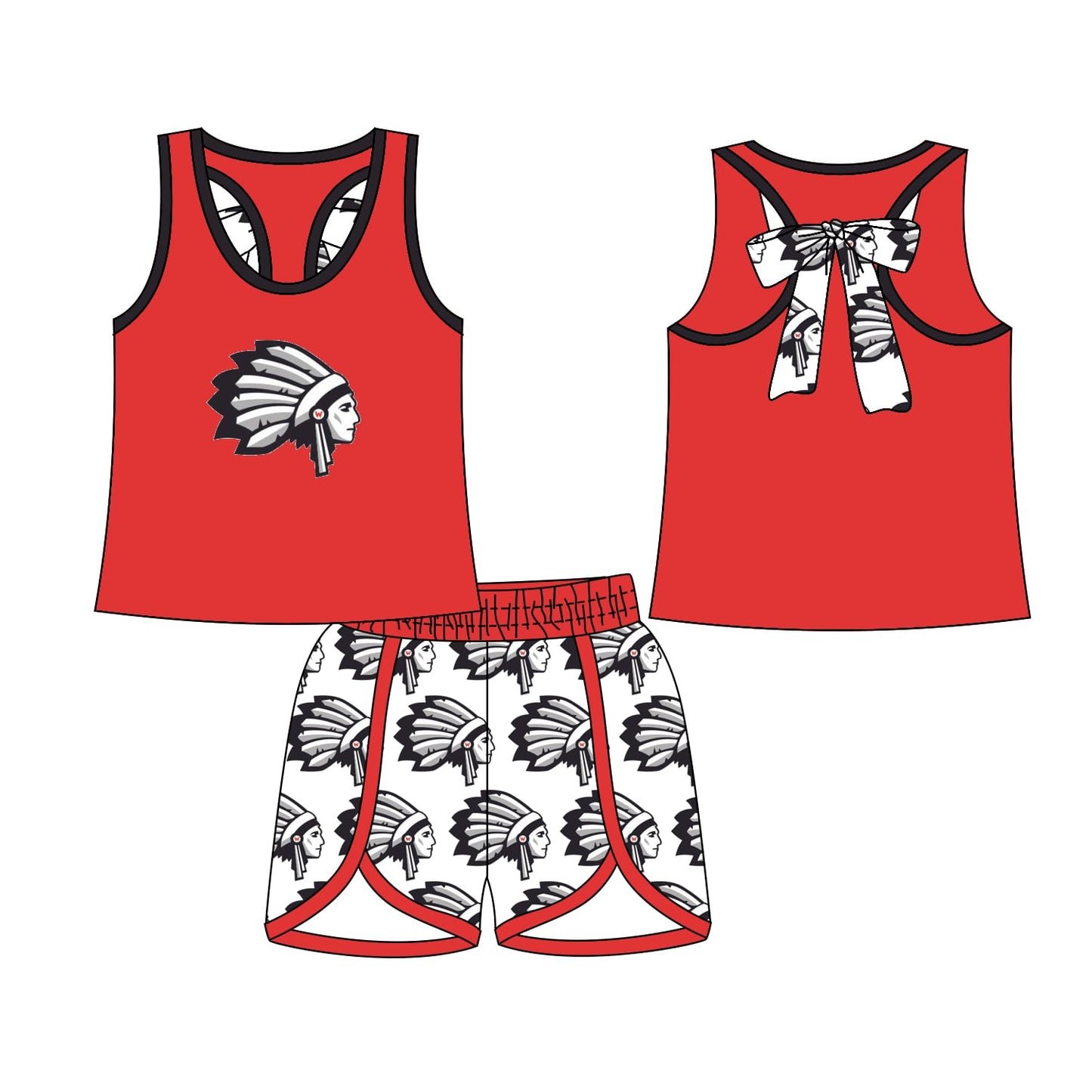 (Custom Design Preorder MOQ 5) Team's Wapakoneta Vest Bow Top Shorts Girls Summer Clothes Set