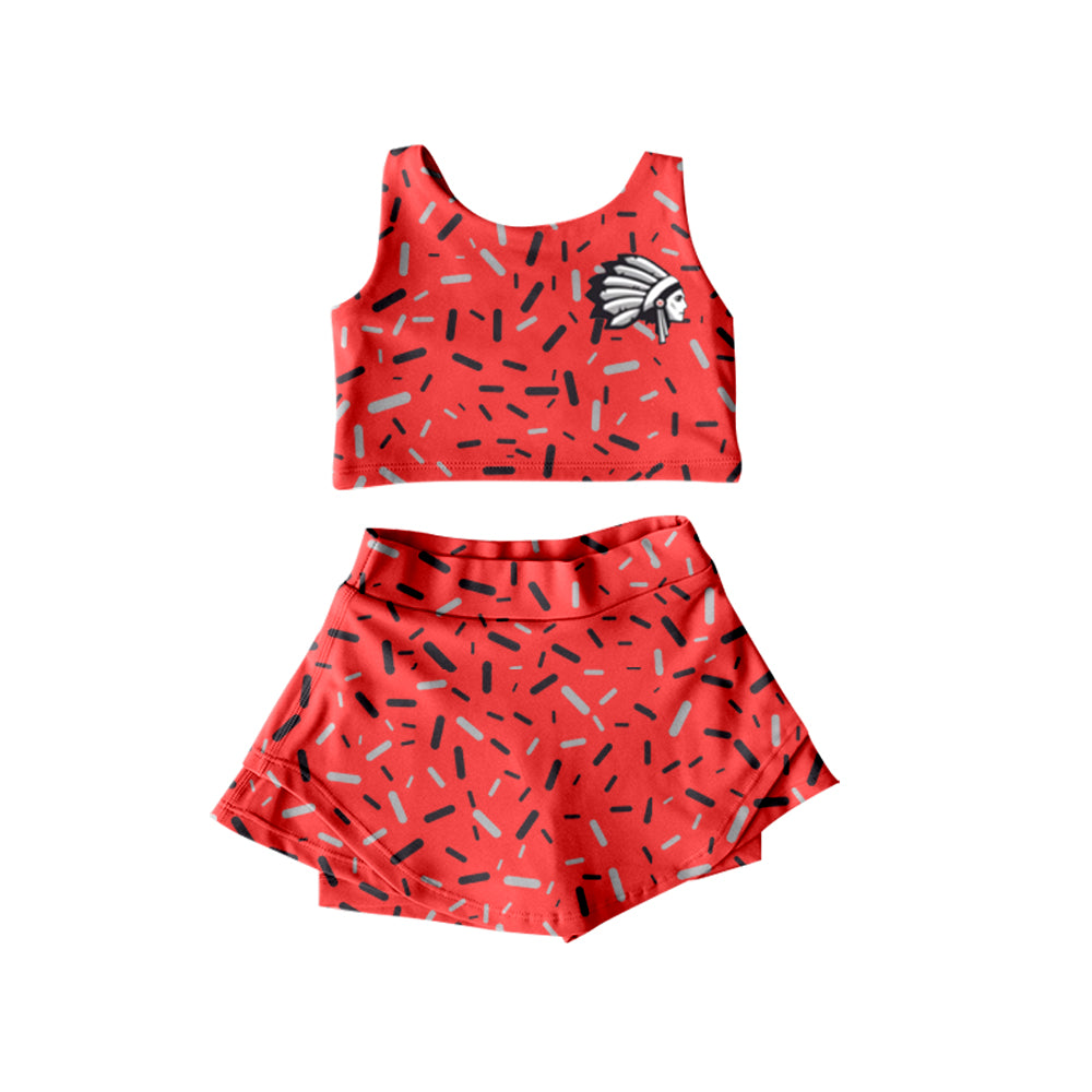 (Custom Design Preorder MOQ 5) Team's Wapakoneta Red Sprinkles Print Shorts Skirts Girls Summer Yoga Clothes Set