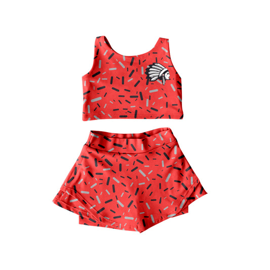 (Custom Design Preorder MOQ 5) Team's Wapakoneta Red Sprinkles Print Shorts Skirts Girls Summer Yoga Clothes Set
