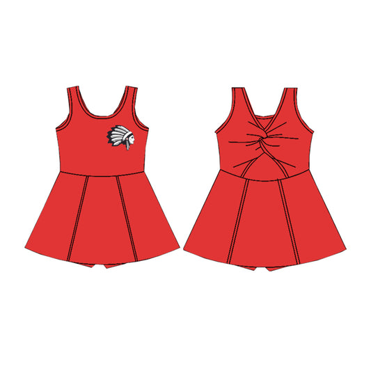 (Custom Design Preorder MOQ 5) Team's Wapakoneta Red Print Backless Top Shorts Skirts Girls Summer Yoga Dress