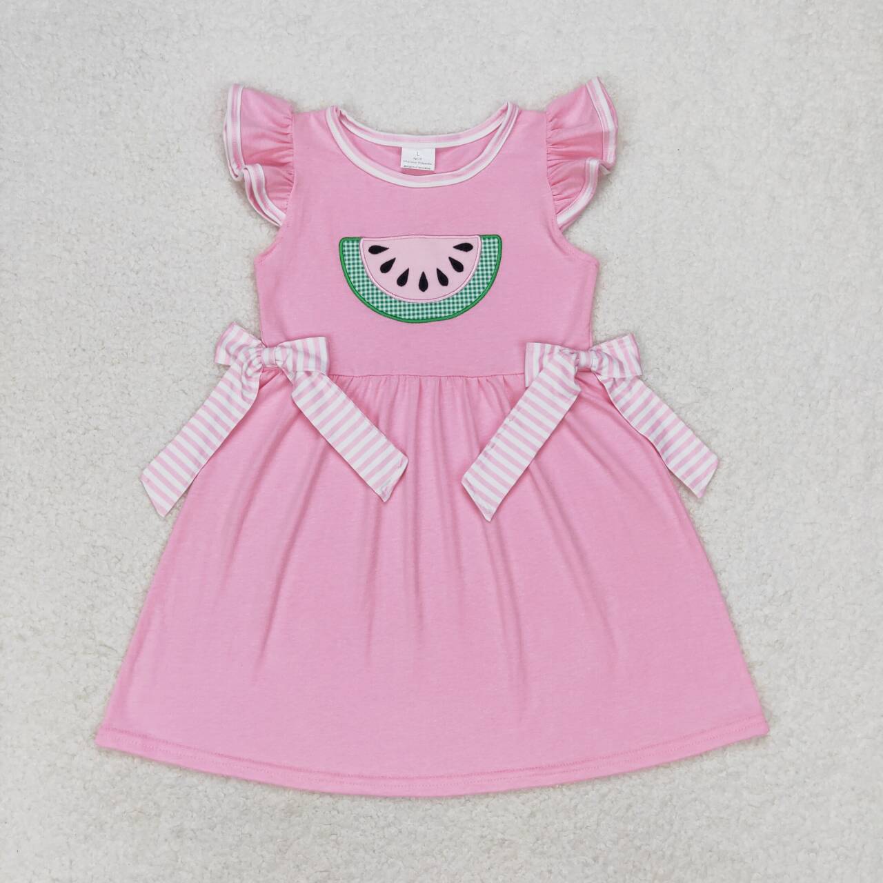 GSD1104  Pink Watermelon Embroidery Girls Knee Length Summer Dress