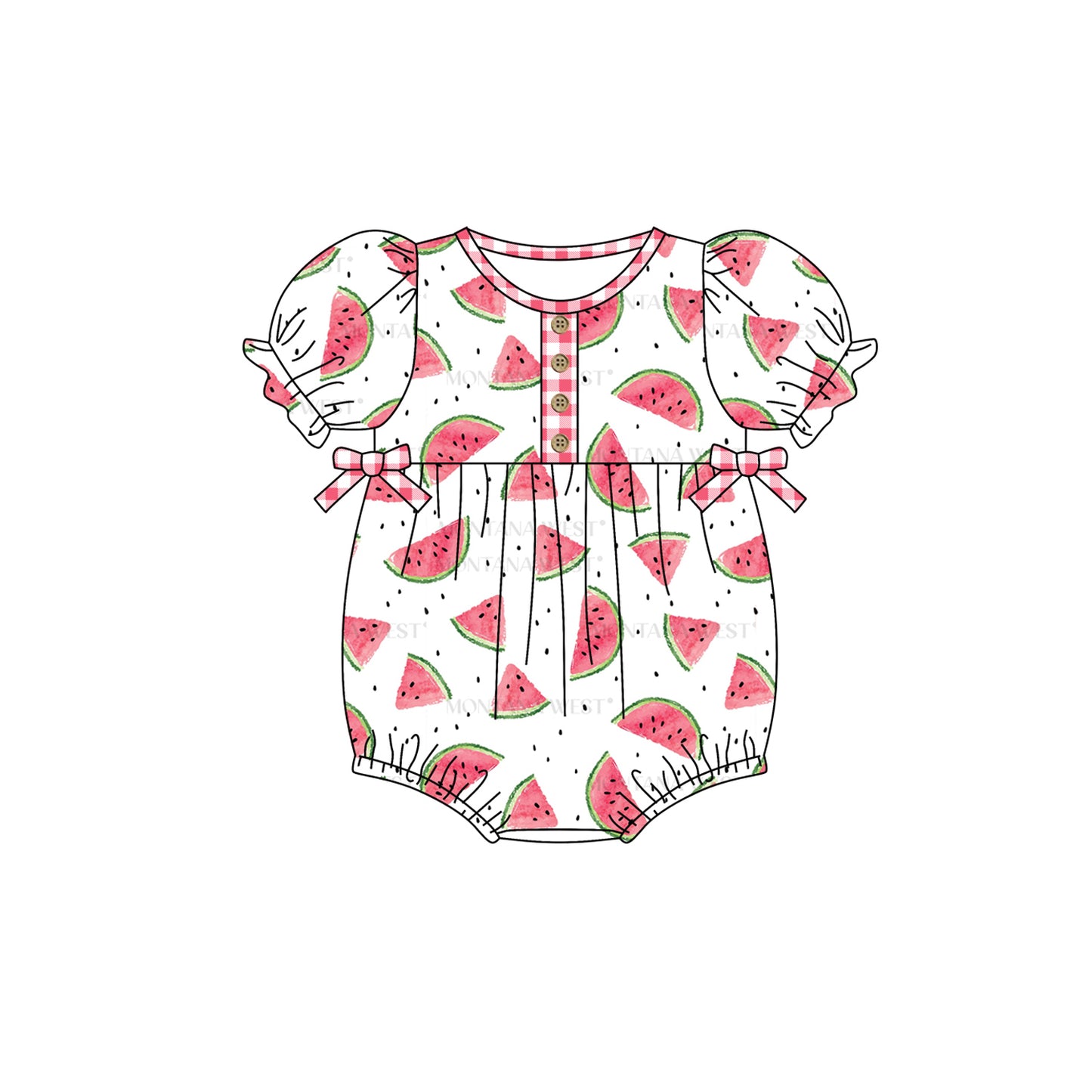 (Custom Design Preorder MOQ 5)  Watermelon Print Baby Girls Summer Romper