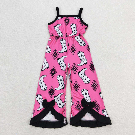 SR1238 Pink Boots Aztec Print Baby Girls Summer Western Jumpsuit