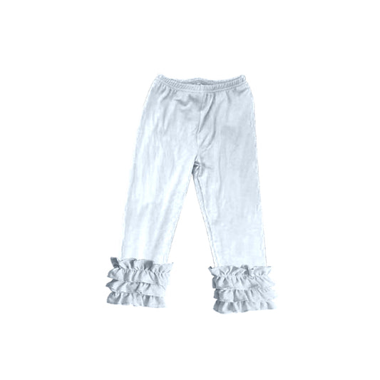 (Custom Design MOQ 5) White Girls Icing Ruffles Legging Pants