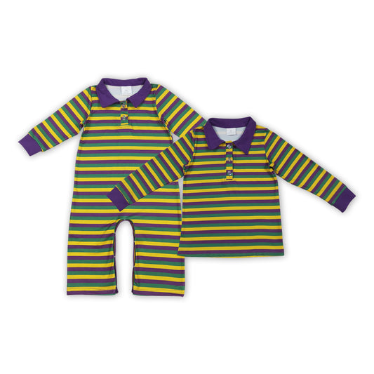Yellow Purple Green Stripes Print Boys Mardi Gras Matching Clothes Brothers Wear