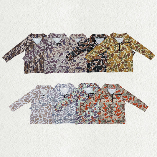 Camo Print Pocket Boys Hunting Zipper Pullover Tee Shirts Top Brothers Wear