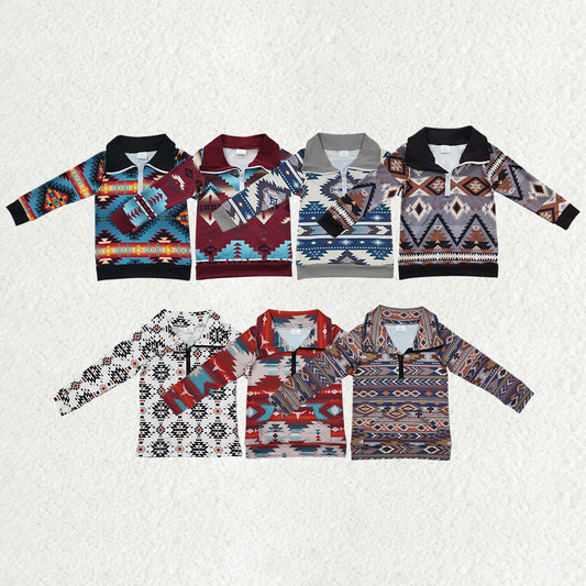 Aztec Print Boys Western Zipper Pullover Top Brothers Wear