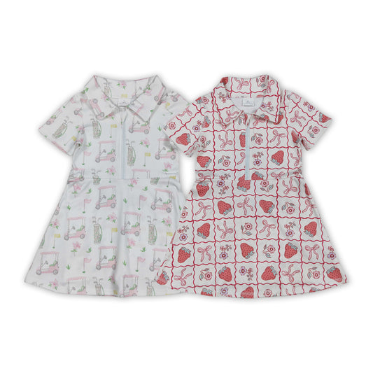 2 Print Girls Zipper Summer Knee Length Yoga Shorts Dress Sisters Wear