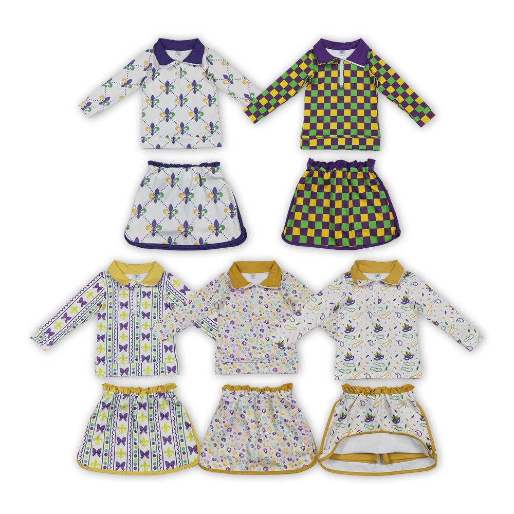 Zipper Top Shorts Skirts Girls Mardi Gras Yoga Outfits Sisters Matching Wear