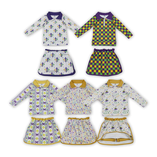 Zipper Top Shorts Skirts Girls Mardi Gras Yoga Outfits Sisters Matching Wear