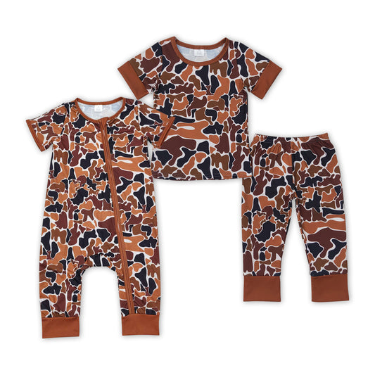 Brown Camo Print Brother's Summer Matching Bamboo Pajamas Clothes