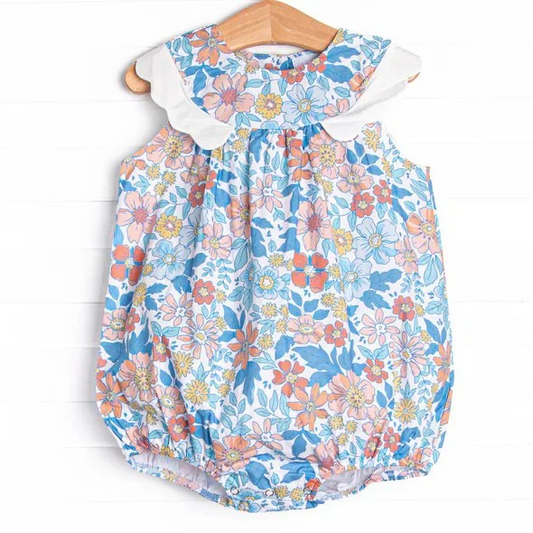 (Custom Design Preorder MOQ 5)  Flowers Print Baby Girls Summer Romper