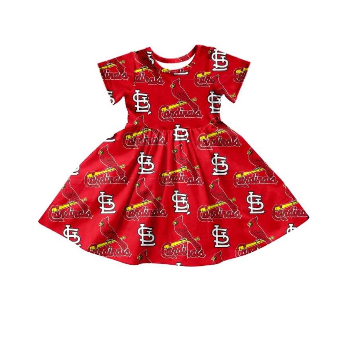 (Custom Design Preorder MOQ 5)  Team's Red Bird Prints Girls Summer Dress