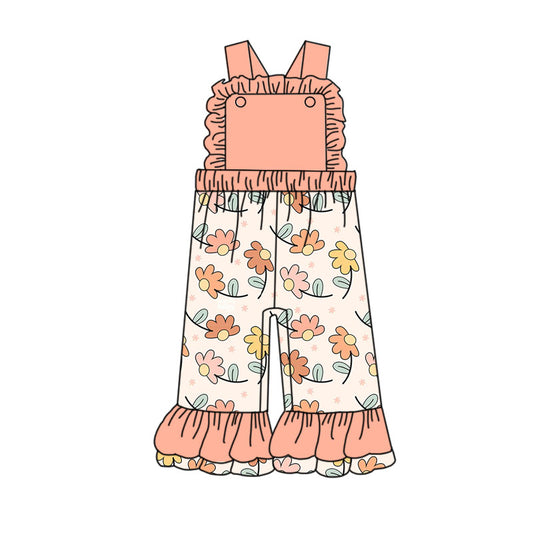 (Custom Design Preorder MOQ 5) Pink Flowers Print Girls Summer Jumpsuits