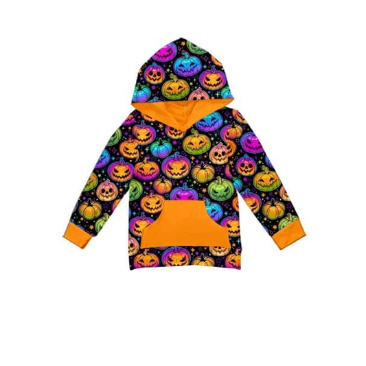 (Custom Design Preorder MOQ 5)  Colorful Pumpkin Print Kids Halloween Hoodie Tee Shirts Top