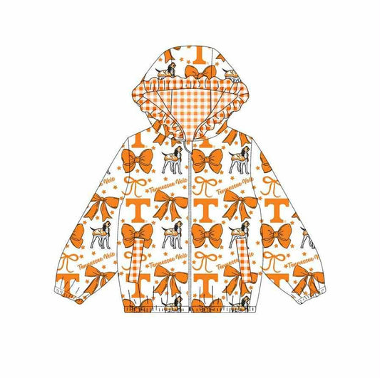 (Custom Design Preorder MOQ 5) Team's TENNESSEE Bows Print Pockets Girls Long Sleeve Zipper Jackets Top