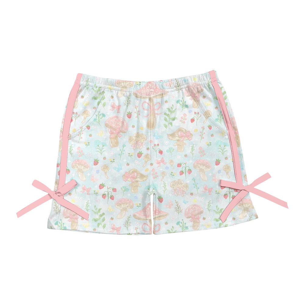 3.29(Custom Design Preorder MOQ 5) Mushroom Strawberry Bows Print Girls Summer Bottom Shorts