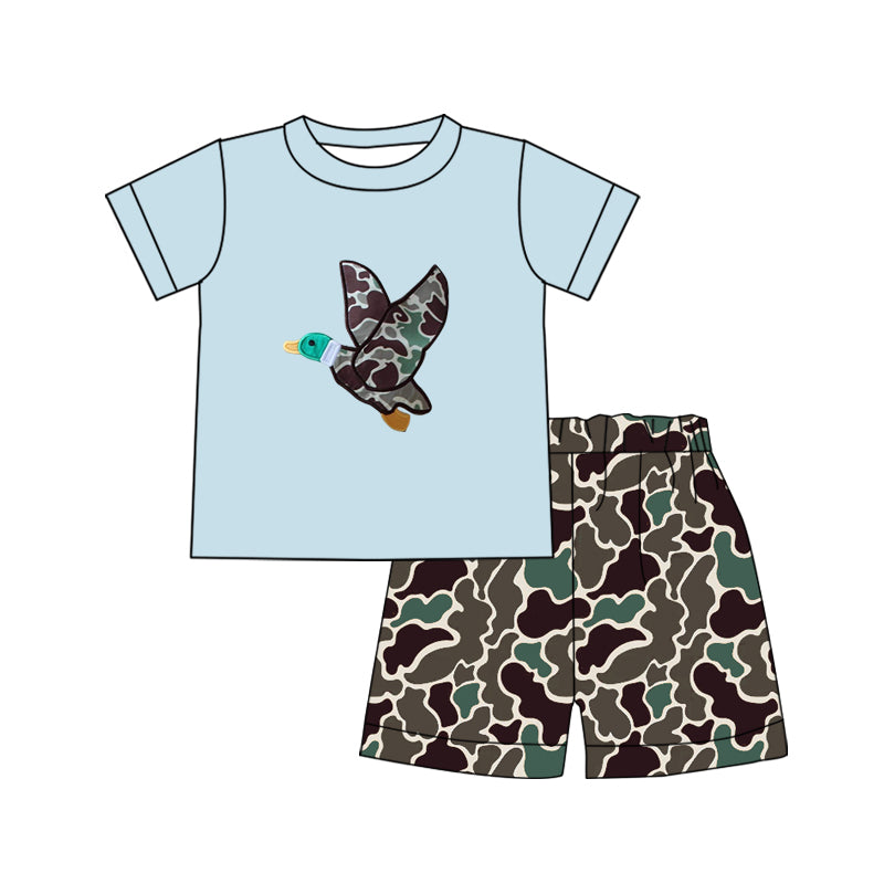 (Custom Design Preorder MOQ 5) Duck Top Camo Shorts Boys Summer Clothes Set