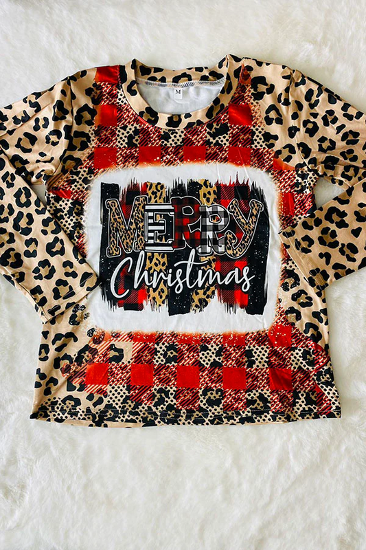 (Custom Design Preorder MOQ 5) Merry Christmas Leopard Print Girls Christmas Tee Shirts Top