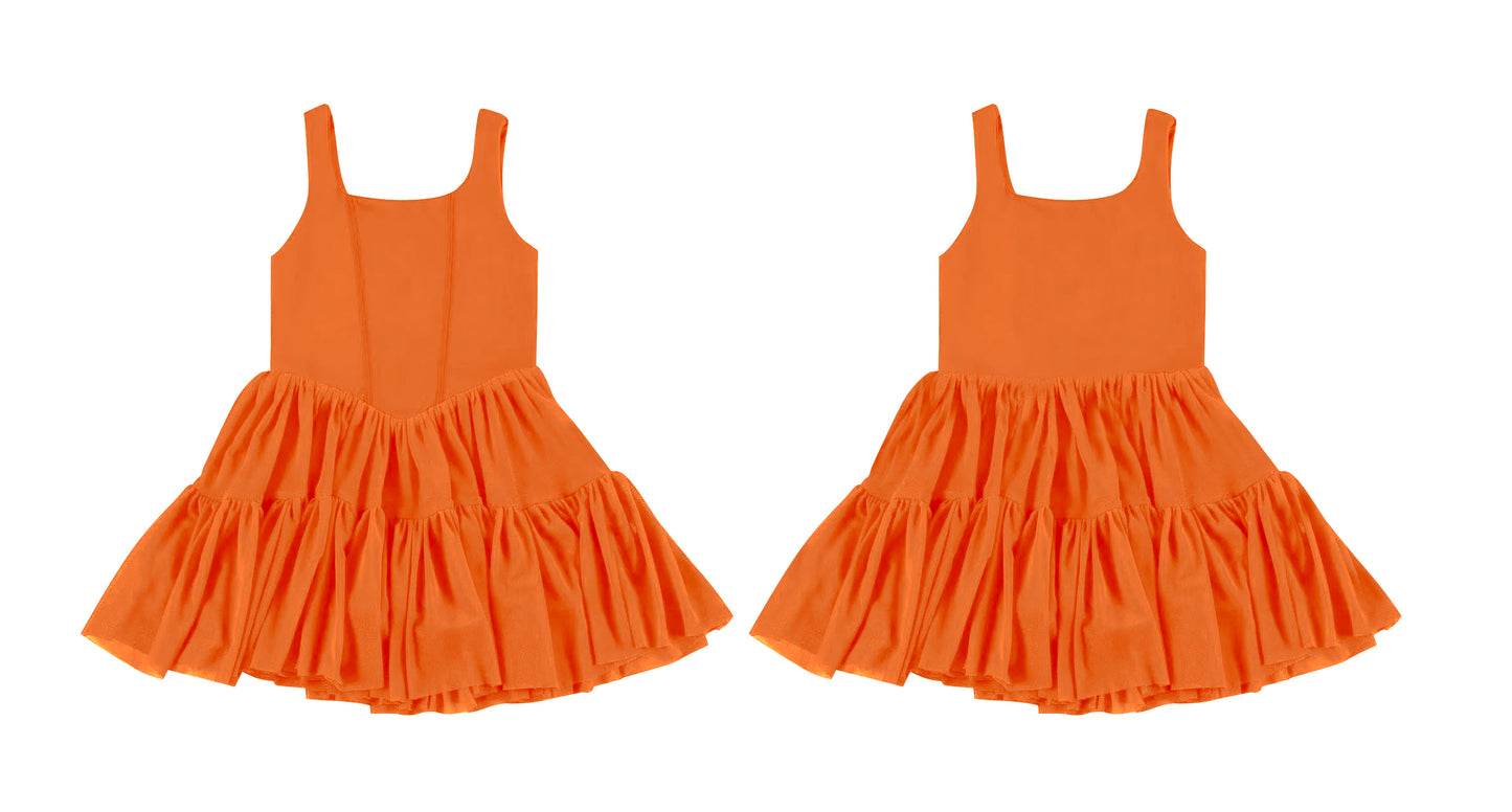 (Custom Design Preorder MOQ 5 ) Orange Color Girls Sleeveless Knee Length Dress