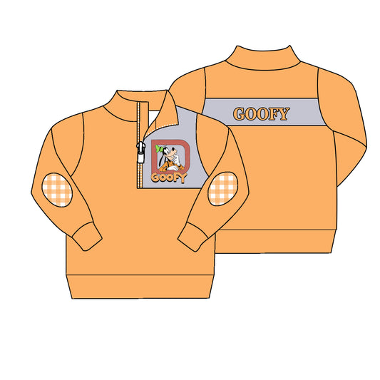 11.16(Custom Design Preorder MOQ 5)Cartoon Dog Orange Print Long Sleeve Boys Pullover Fall Tee Shirts Top