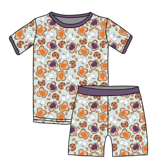 (Custom Design Preorder MOQ 5) Cookie Milk Bread Print Kids Summer Pajamas Clothes Set