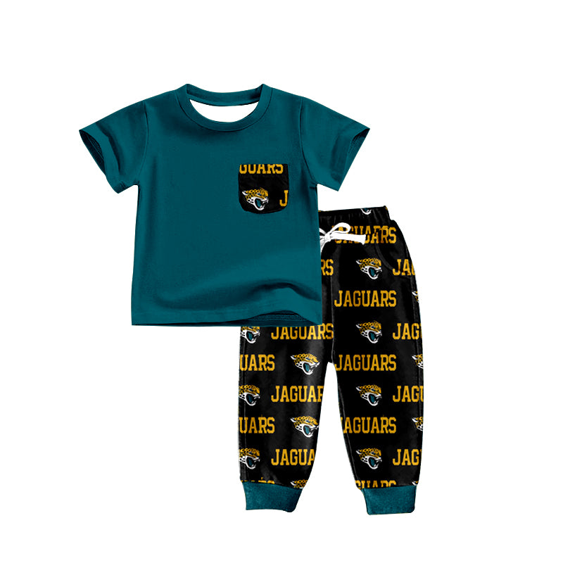 (Custom Design Preorder MOQ 5)NO.1 Team's JAGUARS Print Pocket Top Pants Boys Clothes Set