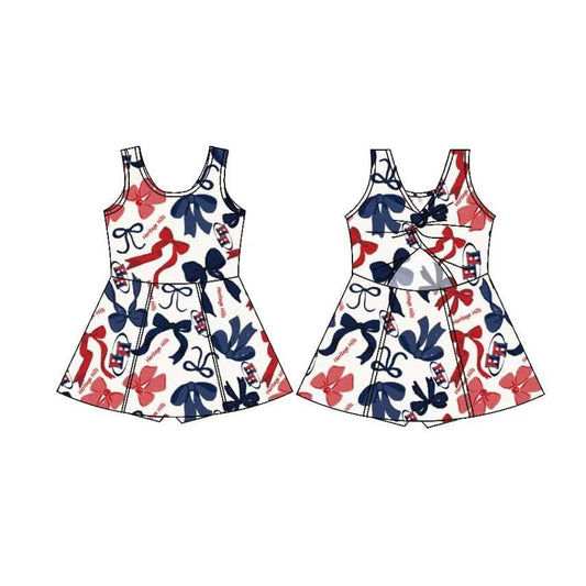 (Custom Design Preorder MOQ 5) Team's Gibson Southern HH Red Navy Bows Print Shorts Skirts Girls Summer Yoga Dress