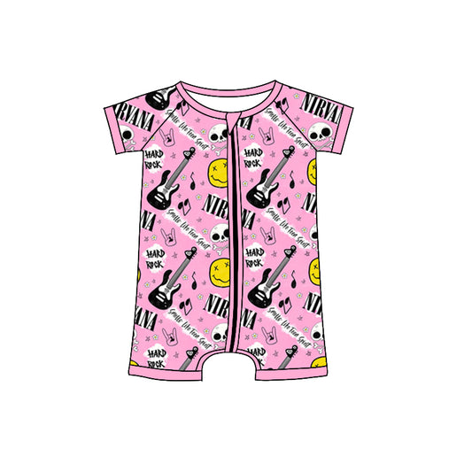 (Custom Design Preorder MOQ 5) NIRVANA Guitar Music Print Baby Girls Zipper Romper
