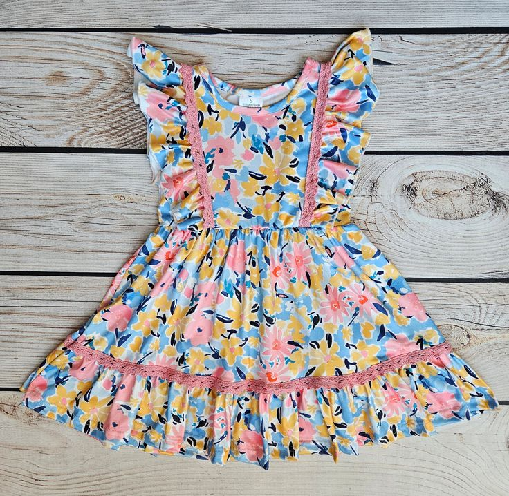 (Custom Design Preorder MOQ 5) Flowers Print Girls Knee Length Summer Dress