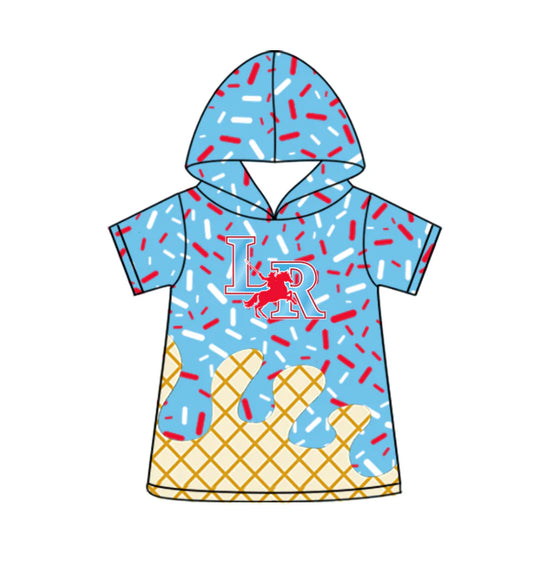 (Custom Design Preorder MOQ 5 Each Design) Team's LR Blue Sprinkles Print Hoodie Top Mom and Me Matching Clothes