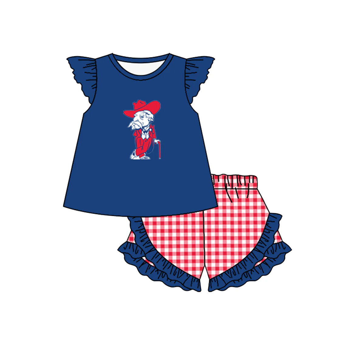 (Custom Design Preorder MOQ 5 ) Team's Ole Miss Top Plaid Shorts Girls Summer Clothes Set